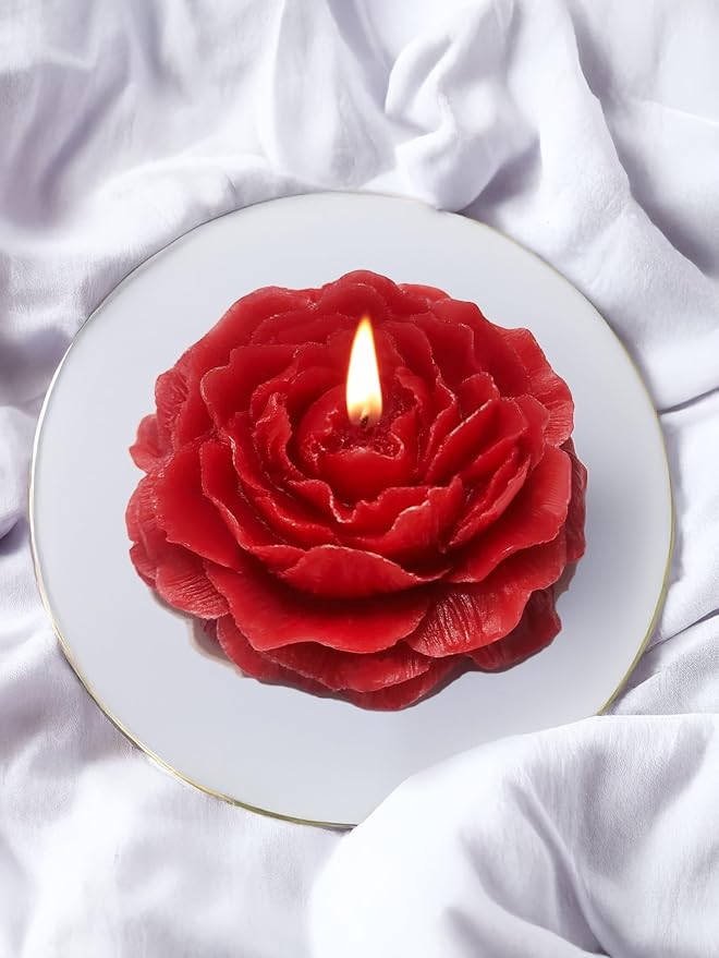 Peony Flower Shaped Candle with Scent, Soy Wax Blend Aromatherapy Candle, Gift Candle, Gifts for Women, Candles for spa, Stress Relief, Meditation, Wedding, Home Decor, Relaxing Atmosphere, (Red)