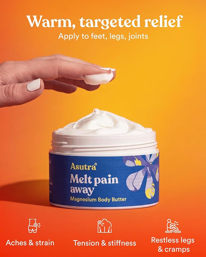 ASUTRA Melt Pain Away Magnesium Cream for Pain Relief for Feet and Body, Warming Capsaicin Cream Formula for Leg Cramps, Post-Workout Muscle Soreness, HSA/FSA Approved (Lemongrass, 7 oz)