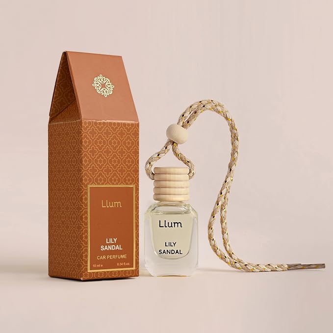 Llum Lily Sandal Hanging Car Air Freshener – Luxury Automotive Perfume Diffuser 10ml (0.34 fl oz), Long-Lasting Fragrance, Alcohol-Free Non-Toxic Car Scent, Glass Bottle With Wood Cap