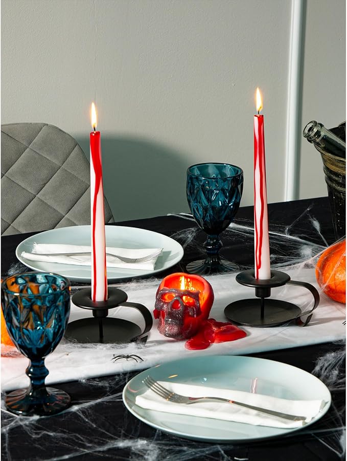 CANDWAX 12 inch Taper Candles Set of 4 - Unscented Tapers Burning for 10 Hours - No Drip Candlesticks Ideal for Halloween or Other Themed Party - Blood White