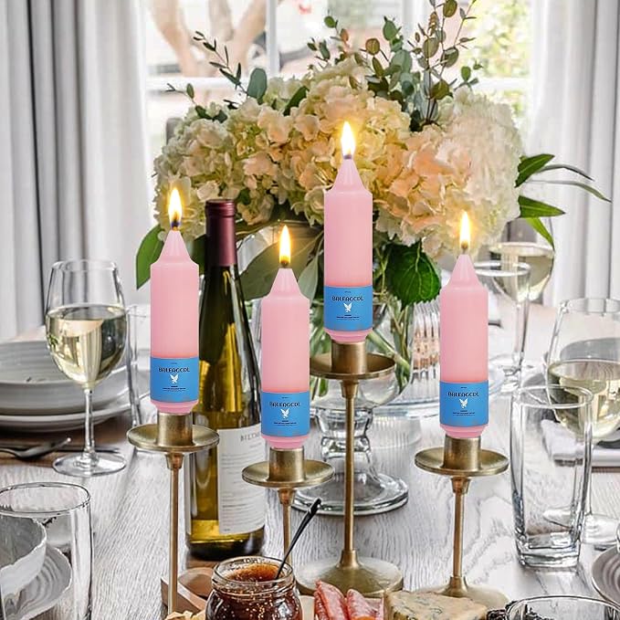 Smokeless Candlesticks Short Taper Candle,Unscented 5 Inches Pink Candle Sticks Dripless Tapered Candles for Weddings Décor Women Gifts(4pcs-Pink)