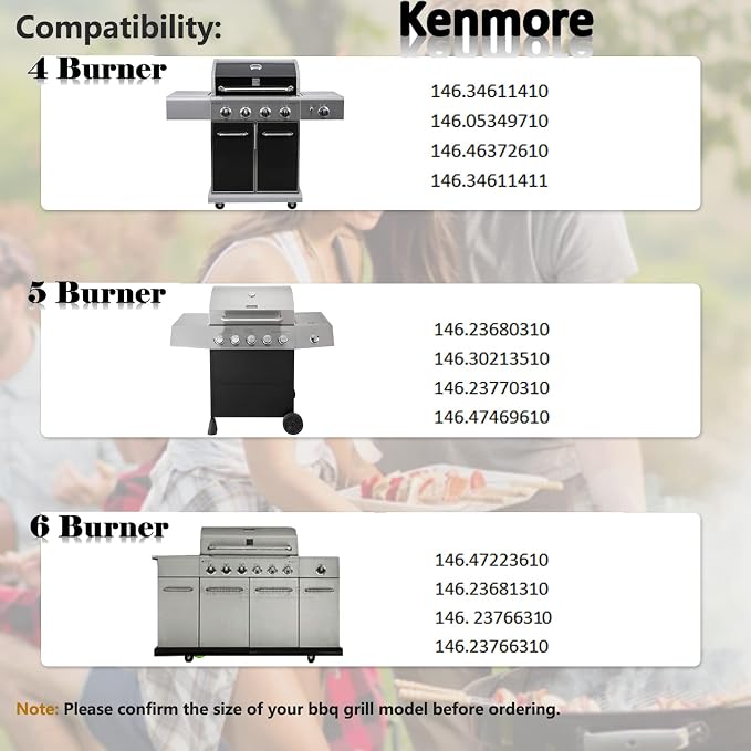 Hiorucet Grill Replacement Parts for Kenmore 6 Burner 146.23681310 146.47223610 146.23766310 Gas Grill Models. Grill Burner Tube, Heat Plate Tent Shield, Carryover Tube Replacement Kit.