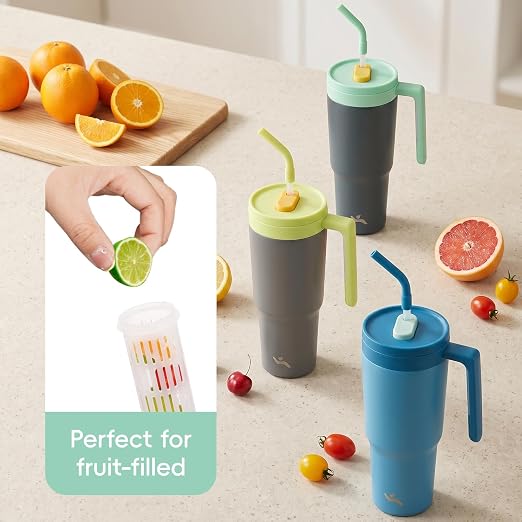 Konokyo 12 Pack 40 Oz Tumblers with Handle and Straw, Bulk Vacuum Insulated Stainless Steel Travel Mugs with Lids for Office, Events and Group Orders Night Gray