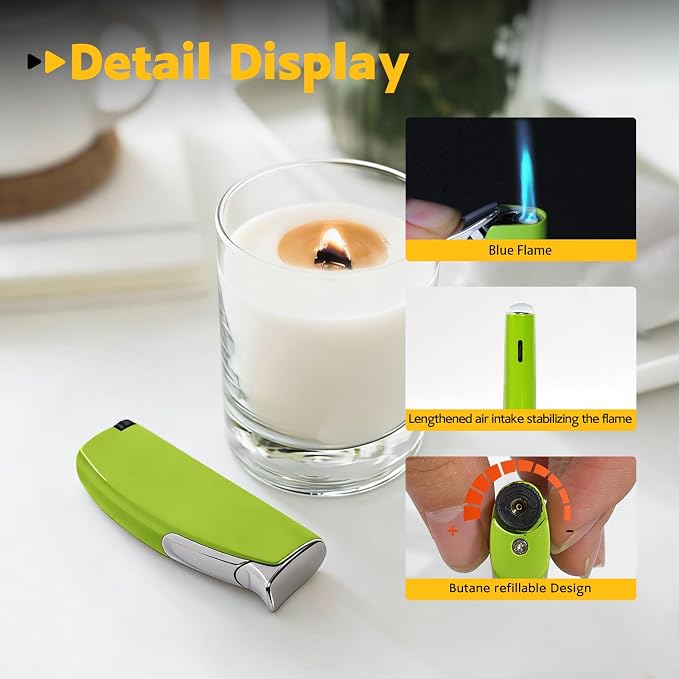 2 Pack Torch Lighter Butane Lighter,Refillable Mini Lighter for Candles Fireworks,Gifts for Friends Or Family Members(NO PREFILLED)(Green)
