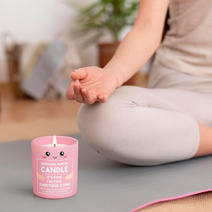Funny Emotional Support Candle 10Oz, Cheer Up/Stress Relief/Self Care Gifts for Friends Sister Coworker Mom Wife, It's Fine I'm Fine Everything Is Fine Encouragement Scented Candles for Women