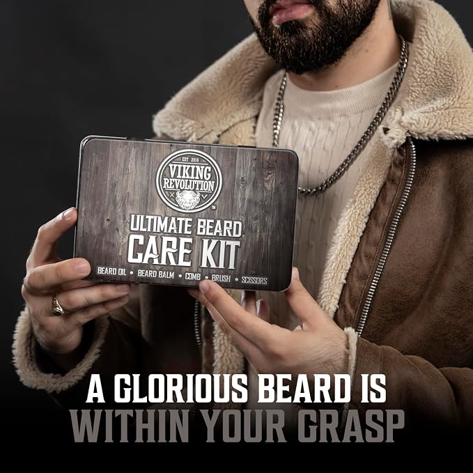 Viking Revolution - Ultimate Beard Kit - Beard Grooming Kit with Beard Brush, Beard Comb, Beard Balm, Beard Oil, Beard & Moustache Scissors - Gifts for Men