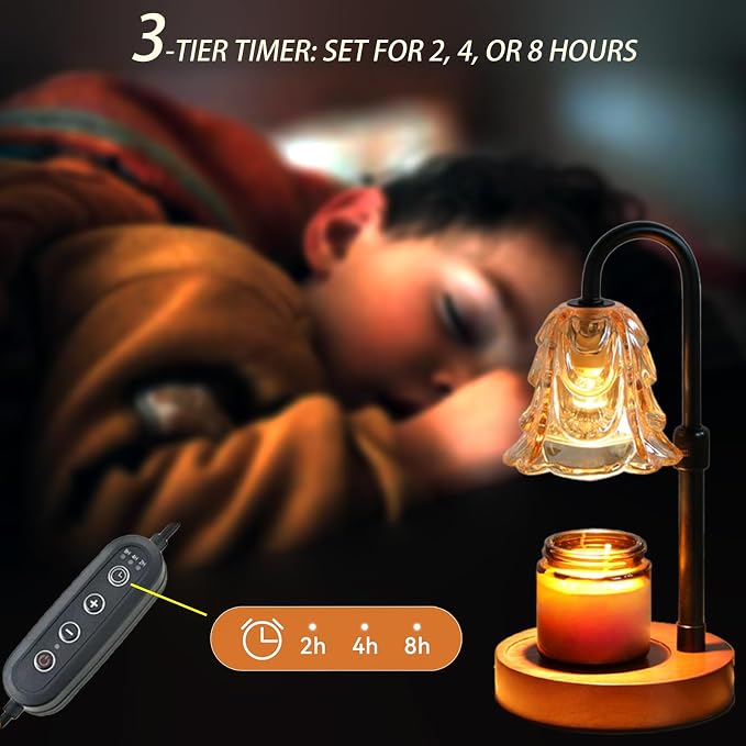 Dimmable Candle Warmer Lamp with Timer, Adjustable Height, 2 Bulbs - Wax Melt Warmer for Scented Wax and Jar Candles, Home Bedroom Decor