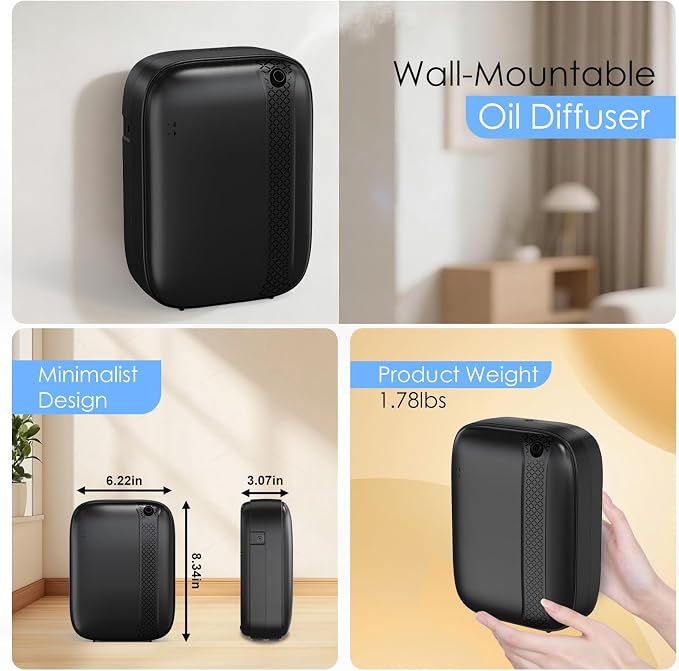 Essential Oil Diffuser, Waterless & Ultrasonic Aromatherapy Diffuser for Home, Office, Hotel, 13.5 OZ Capacity Up to 2500 Sq.Ft Coverage Room Scent Diffuser with App & Button Control(Black)