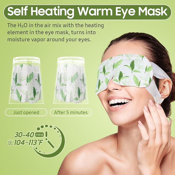 BeHoomi Steam Eye Mask, 10Packs Heated Eye Mask, Self Heating Disposable SPA Warm Compress for Eyes Sleep Mask, Travel Essentials & Relaxation Gifts for Women (Green Tea Scent)