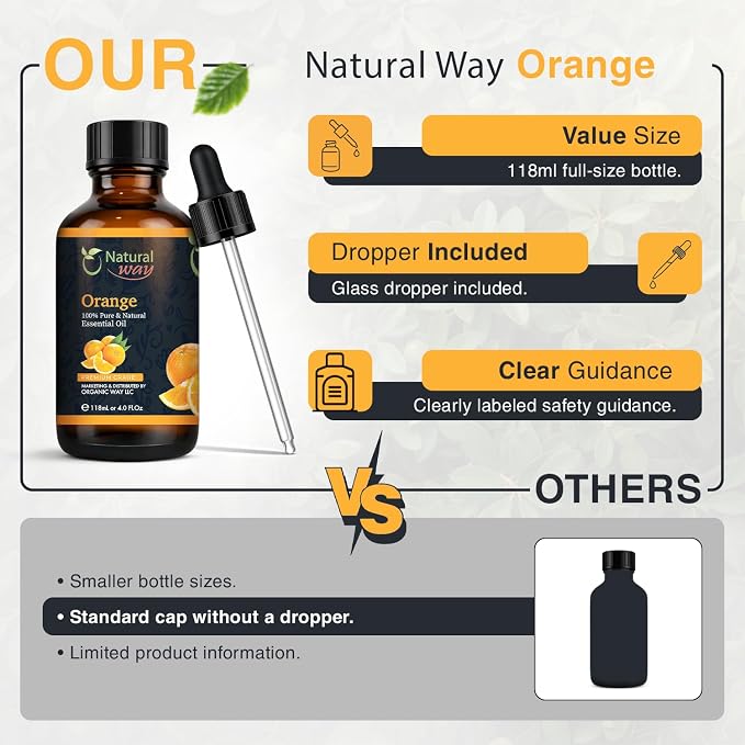 Essential Oil | Pure Aromatherapy Oil for Diffusers, Hair Growth, Skin, Scalp Care, Massage | Refreshing Hair Oil for Women & Men | Natural Essential Oil for Diffuser (Orange)
