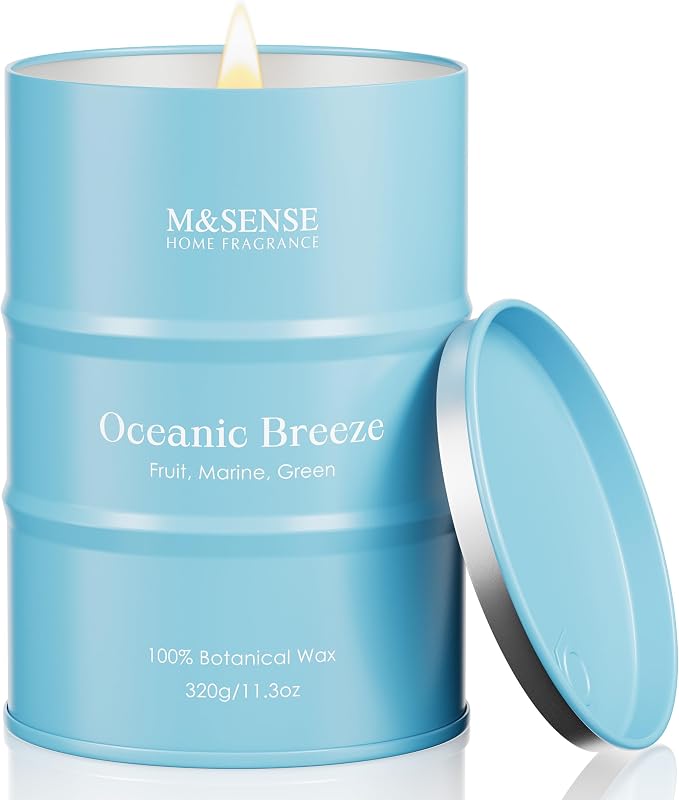 M&SENSE Oceanic Breeze Scented Candles Summer Soy Candle, Beach Candles Scented for Stress Relief Meditation Relaxing, Housewarming Gifts for Women Men, 11.3oz 70 Hour Long Burning