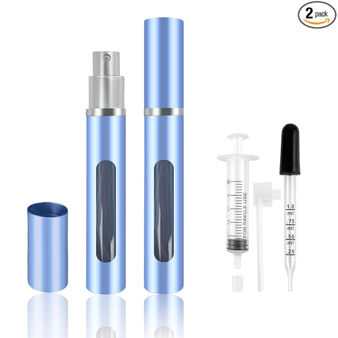 2 Pack Refillable Mini Perfume Atomizer Bottle，Portable Separate Bottles，Travel and Outings Spray Boxes Dispensers 5ml/0.2oz (Blue)