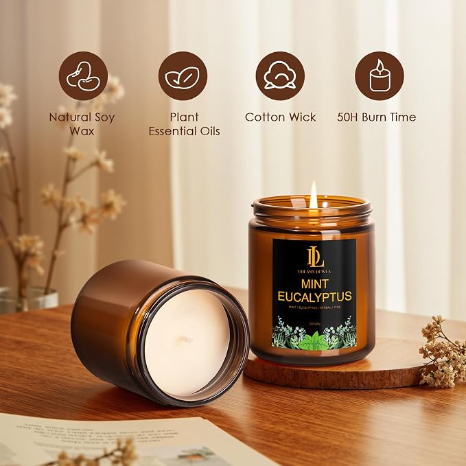 Mint Eucalyptus Candles, Mint Eucalyptus Scented Candle, Mother's Day Candle Gifts for Women, Soy Candles for Home Scented, 7oz 50 Hours Burn