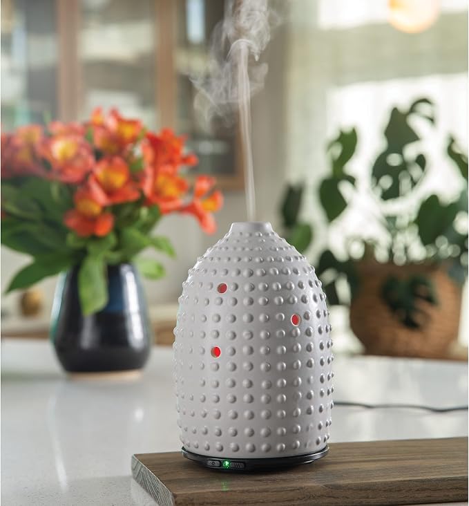 Airome Gray Hobnail Medium Essential Oil Diffuser|100 mL Humidifying Ultrasonic Aromatherapy Diffuser 8 Colorful LED Lights, Intermittent & Continual Mist, Auto Shut-Off