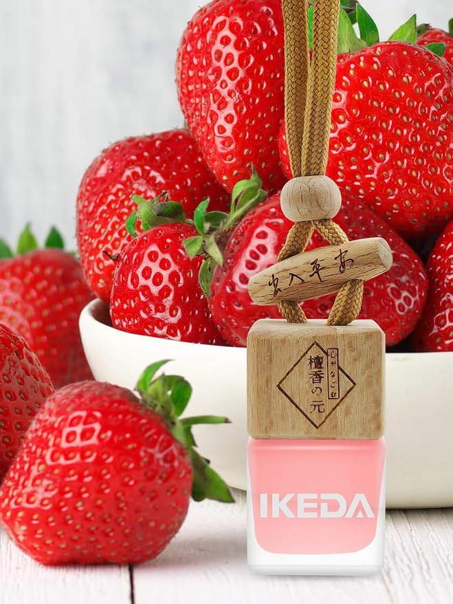 Ikeda Car Air Freshener: Hanging Car Smell Air Freshener | 10ml Hanging Car Perfume | Long Lasting Fragrance | Strong Scents Diffuser for Auto Home (Strawberry|Square)