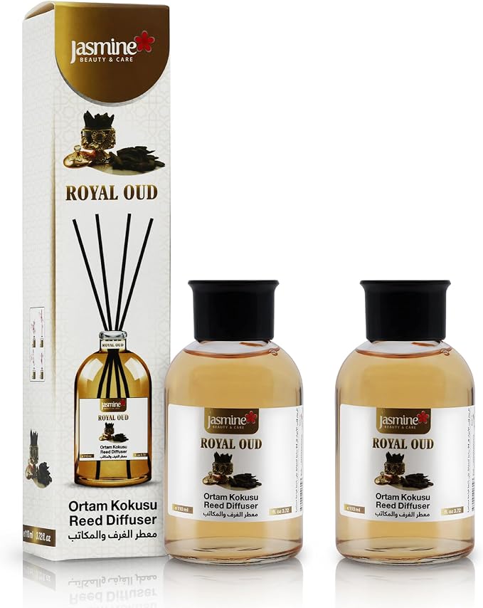 Jasmine Turkish Reed Diffuser Set (Mango) 3.72 Fl. Oz (110ml), with 4 Reed Sticks. For Your Office, Bedroom, Bathroom, Kitchen. Elegant Fragrance for Your Entire Home. A Nice Gift for Your Loved Ones.
