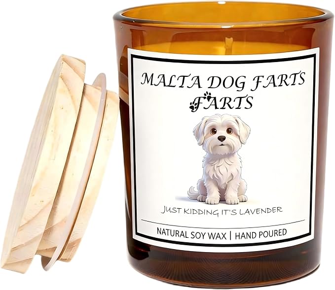 Malta Dog Gifts for Women | Birthday Gifts for Mom | Light When Dog Farts Candle | Cedar By Natural Soy Wax | Pet Safe Friendly Memorial Candles for Home Scented Household Essentials