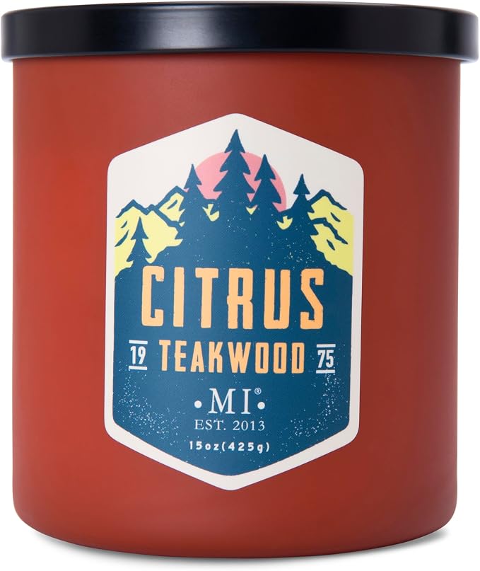 Manly Indulgence Citrus Teakwood Scented Candles for Men, 2 Wick, 15 oz Premium Soy Blend Wax, 60H Burn, Candles for Home Scented – Made in The USA