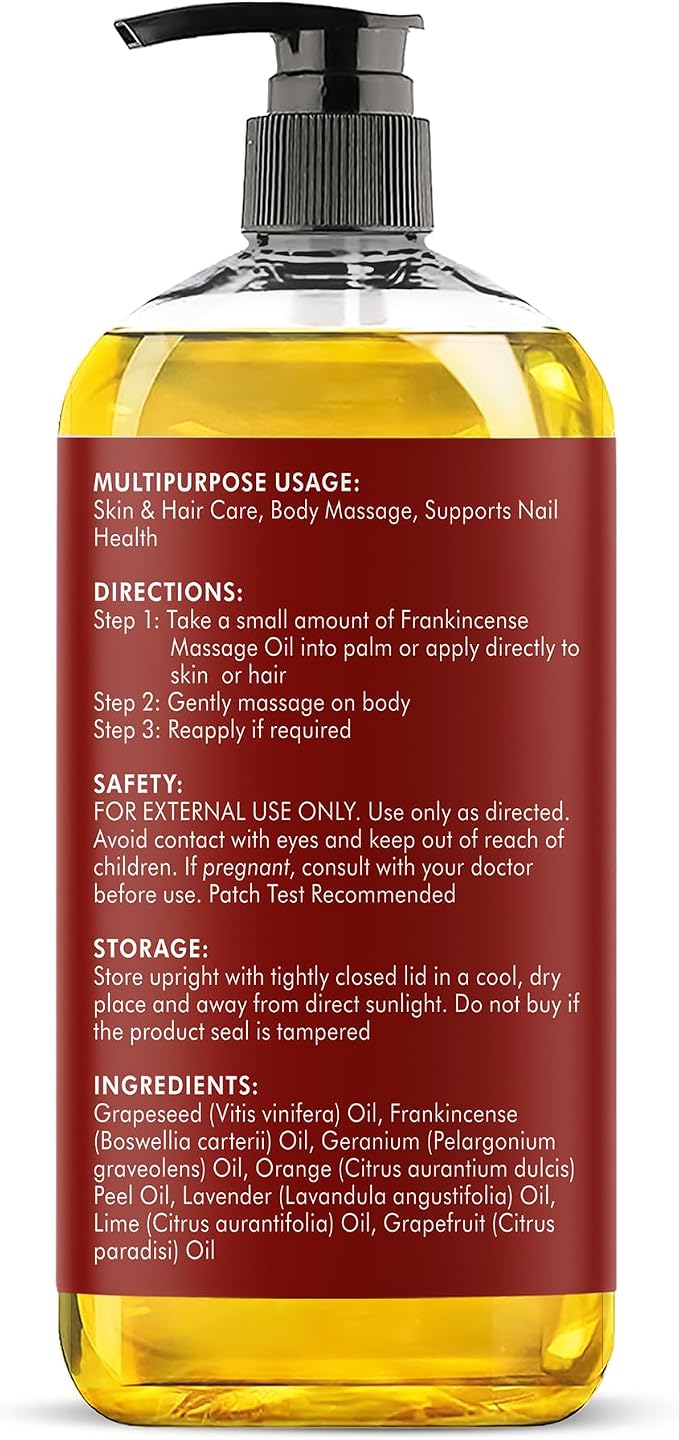 MAJESTIC PURE Frankincense Scar & Stretch Massage Oil for Massage Therapy- Refreshing and Relaxing- Natural Oils with Frankincense Essential Oil- All Skin Types- Men and Women Massage Lotion- 8 fl oz