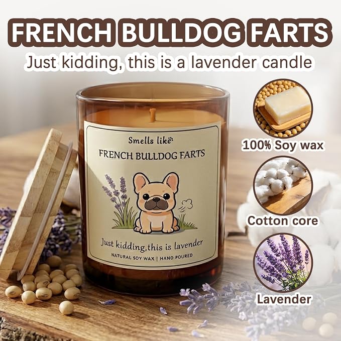 France Bulldog Gifts for Women - Dog Mom Candle Decor Bulldog Farts Candle Themed Gifts for Women for Pet Lovers Crafted by Natural Soy Wax Lavender Scented Candle ecoration for Christmas Birthday