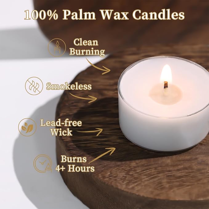 Scented Tea Lights Candles, Jasmine Veil, 16 Pack – Elegant Gray Scented Tealight Candles– 100% Palm Wax – 6 Hour Burn Time Aromatherapy Tea Light Votive Candle for Bedroom, Bath, Spa, Gift