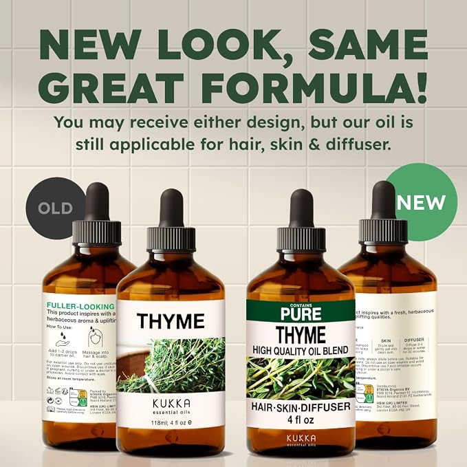 100% Pure Thyme Oil - 4 Fl Oz Thyme Essential Oil for Hair, Skin, Diffuser, Aromatherapy & DIY Soap Making Scent
