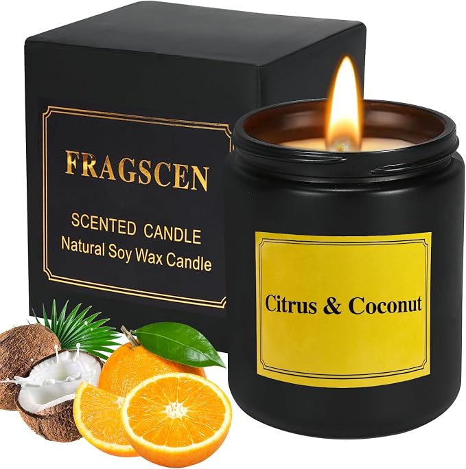 Citrus Coconut Scented Candle, Candles for Home Scented, Natural Soy Wax Candles, 7 oz Jar Candle, 40 Hours
