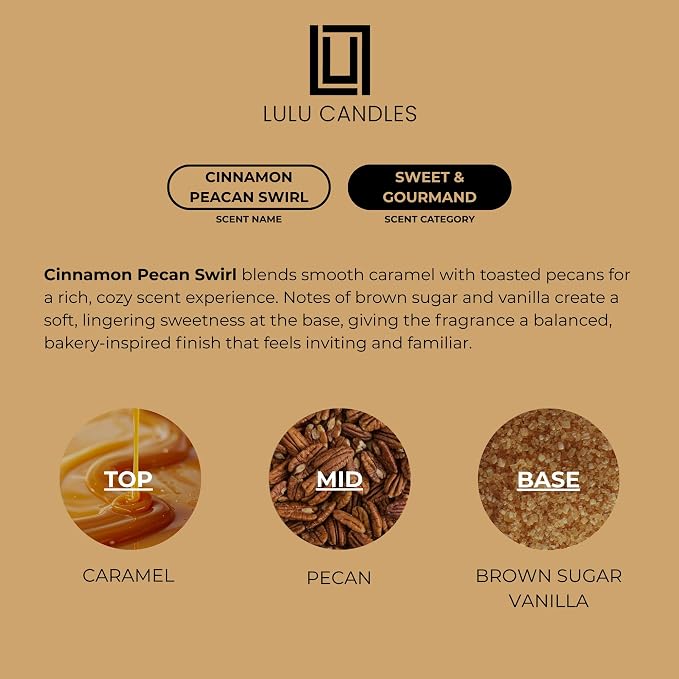 Lulu Candles | Cinnamon Pecan Swirl | Luxury Scented Soy Jar Candle | Hand Poured in The USA | Highly Scented & Long Lasting (9 Oz.)