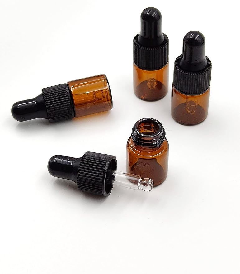 15Pcs 2ml Empty Tiny Amber Glass Mini Dropper Bottles for Essential Oils, Fragrances, and Other Liquids, with Dropper and Black Caps Travel Sample Vials