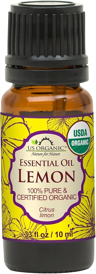 US Organic 100% Pure Lemon Essential Oil - USDA Certified Organic, Cold Pressed - W/Euro droppers (More Size Variations Available) (10 ml)