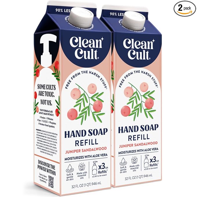 Cleancult Liquid Hand Soap Refill - Juniper Sandalwood - Moisturizes Dry & Sensitive Skin - Made with Aloe Vera & Essential Oils - Eco Friendly - Paper-Based Packaging - 32 oz/2 Pack