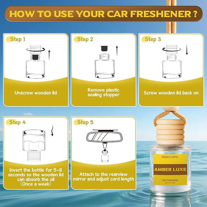 Car Air Freshener Diffuser Hanging, Amber Luxe Fragrance Oil