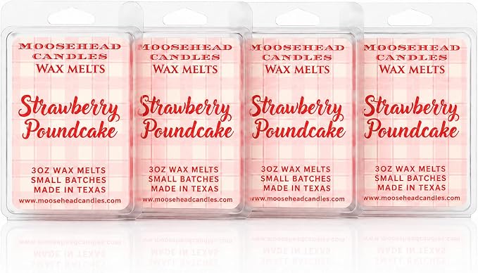 Handmade Strawberry Poundcake (Type) Wax Melts 4 Pack – Strong Long Lasting Home Fragrance – Sweet Strawberry Pound Cake Bakery Scent – Luxury Soy Blend Wax Cubes for Wax Warmers