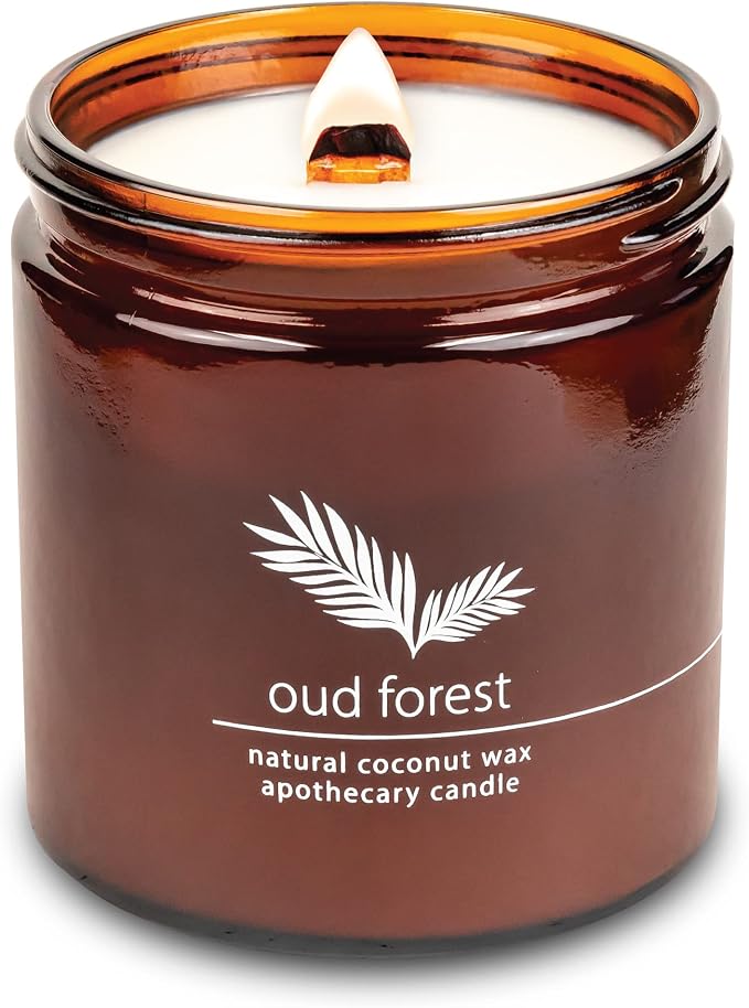Hemlock Park Oud Forest Apothecary Scented Candle | Crackling Wood Wick, Botanical Fragrance & Coconut Apricot Wax | Up to 80 Hour Burn Time | 16 oz | Made in USA