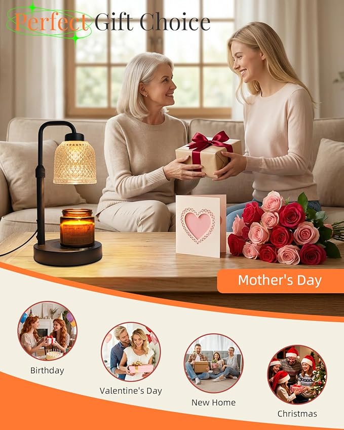 AIFEI Candle Warmer Lamp with Timer, Dimmable Adjustable Height Candle Lamp, Birthday Gifts for Women Mom Sister Friends, House Warming Gifts New Home, Candle Lamp Warmer with 2 Bulbs - CoalBlack