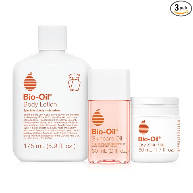 Bio-Oil Skincare Set for Scars, Stretch Marks, and Dry Skin, 3 Pc Travel Size Kit Includes Skin Care Oil (2 oz), Dry Skin Gel (1.7 oz), and Body Lotion (5.7 oz), Pregnancy and Maternity Stretch Marks