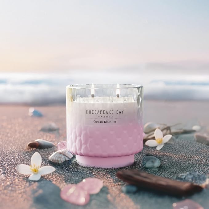 Chesapeake Bay, 11oz Ocean Blossom Scented Candle, Mood Evoking Fragrance, Textured Sea Glass-Inspired Jar, Premium Soy Blend Wax with Essential Oils, Coastal Fragrance for Home Décor or Gifting