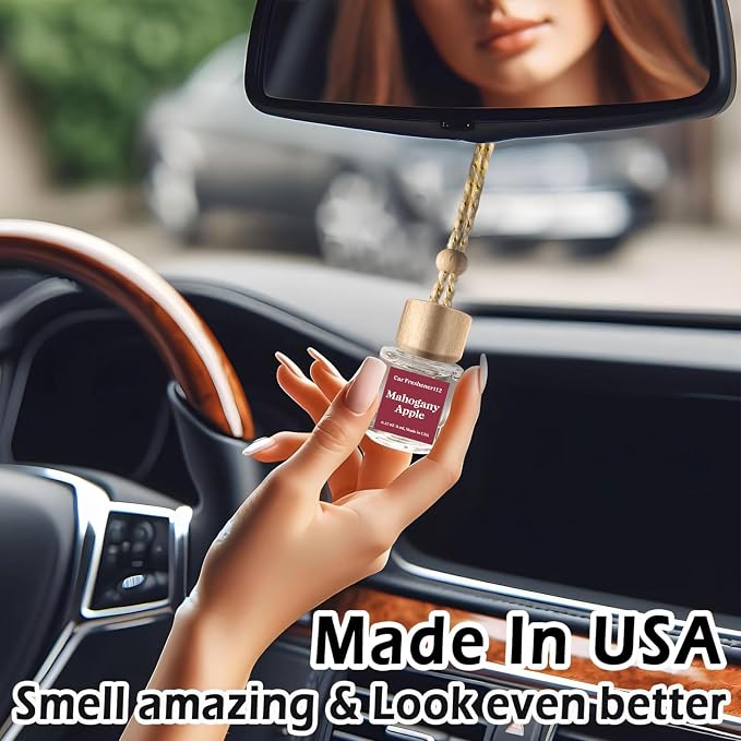 C Classy Hanging Car Air Freshener 2 Pack, Mahogany Apple Essential Oil Diffuser, Long-Lasting Fragrance, Cute Glass Bottle Car Accessories for Women & Men, Made in USA