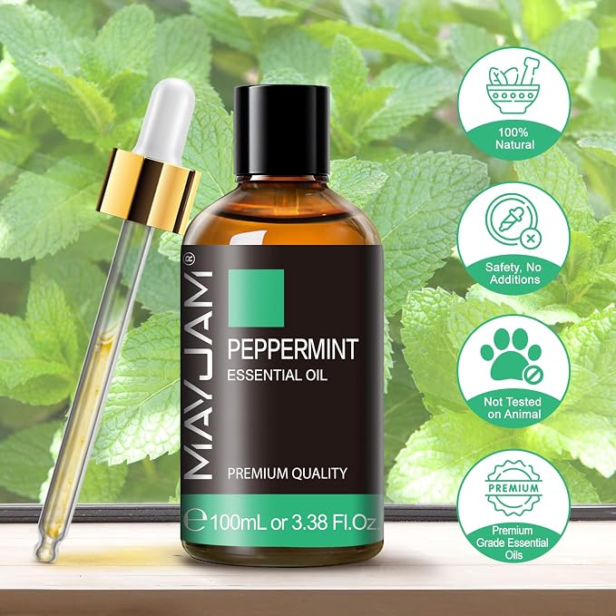 Peppermint Essential Oil, MAYJAM Premium Pure Essential Oils, 3.38FL.OZ Peppermint Oil for Diffusers Soap Candle Making, Ideal for Home Office Car Yoga Use