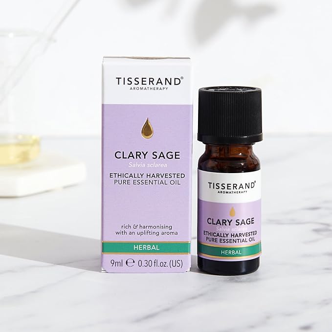 Tisserand Ethically Harvested Pure Essential Oil - Essentials for Menstrual Cycle Regulation and Soothing Digestive Spasms - Clary Sage - 0.3 oz