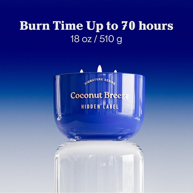 Coconut Breeze Scented Candle, 18oz Natural Soy Wax Non Toxic, 3-Wick Large Candles for Home, Up to 75Hours Long Lasting,Clean Burn Aromatherapy Candle for Home Decor and Housewarming Gifts