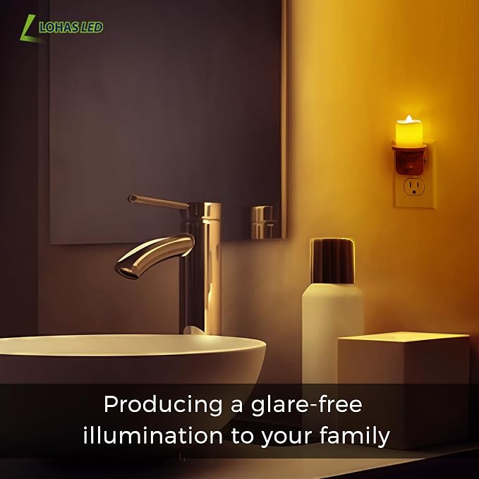 L LOHAS LED Night Light, 2 Pack Amber Flameless Candle Night Light Plug in, Dusk to Dawn Sensor, 0-100LM LED Dimmable Nightlight, Vintage Decorative Night Lights for Hallway Bathroom