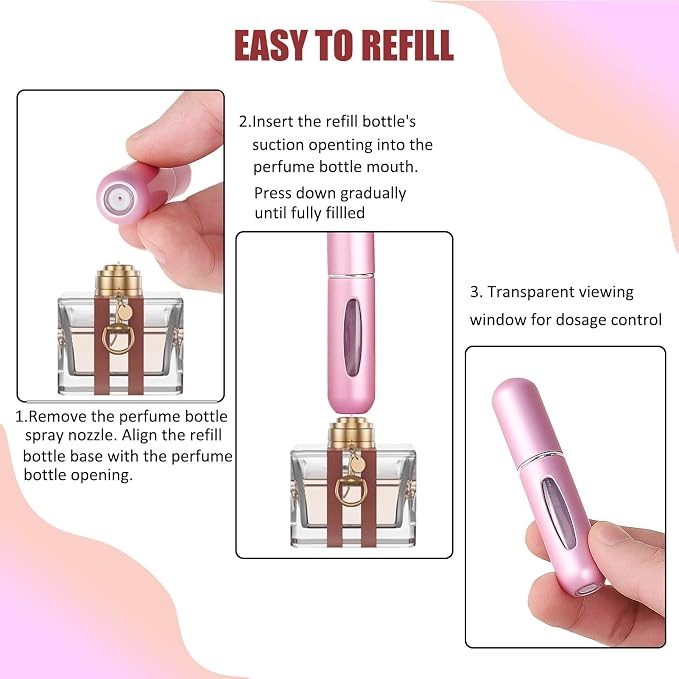 Travel Refillable Perfume Bottle - 8ML Perfume Refillable Bottle Atomizer Sprayer for Perfume Small and Portable, Easy to Filling Suitable for Traveling Outgoing(4pcs, 8ml)