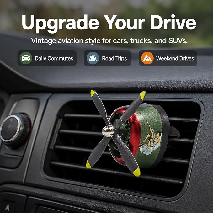 P-47 Inspired Car Vent Air Freshener 2 Pack with 2 Refill Pads, Vintage Side Graphic Airplane Propeller Diffusers, No Batteries Needed, Car Accessories for Men(P47 European-2PCS)