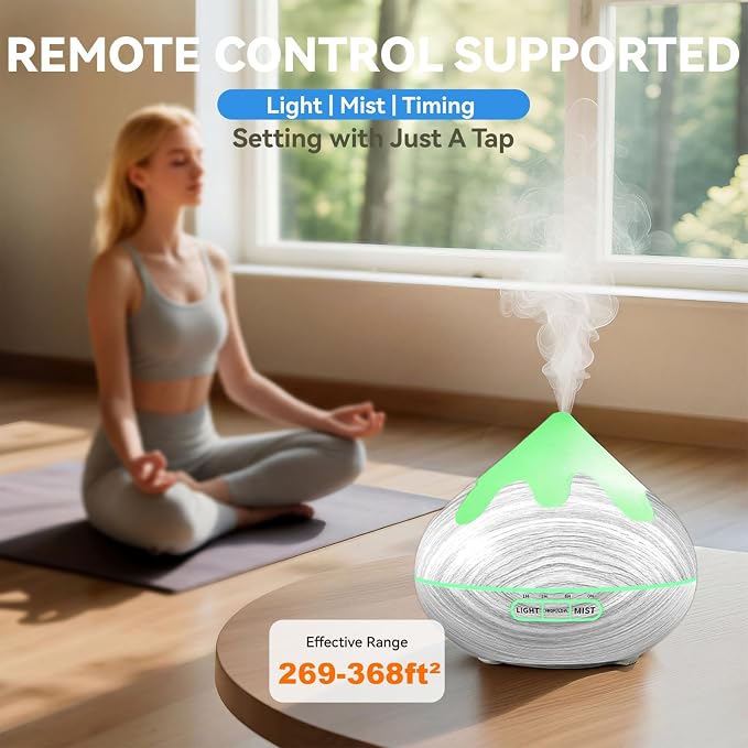500ML Essential Oil Diffuser, Large Aromatherapy Diffuser with Remote Control, Air Diffusers for Home Office Room, Fragrance Humidifier with 7 Color LED & 2 Mist Mode, Glacier White
