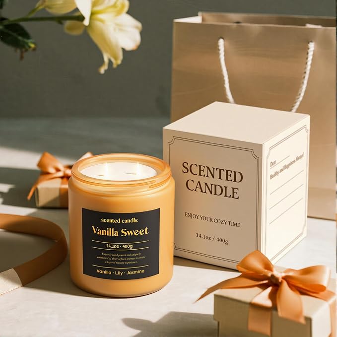 CHILLFLAME Vanilla Candle, 14.1 oz Scented Candles for Home, 2 Wicks Blended Scents Candles for Women and Men, Birthday Gifts for Women (Vanilla+Lily+Jasmine)