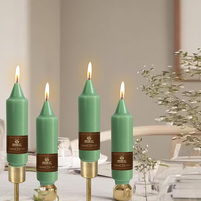 Sage Green Short Taper Candle 5 Inch Candlesticks Unscented Dripless Tapered Candle Set for Home Decor Wedding Party Dinner Candles, 4 Pack