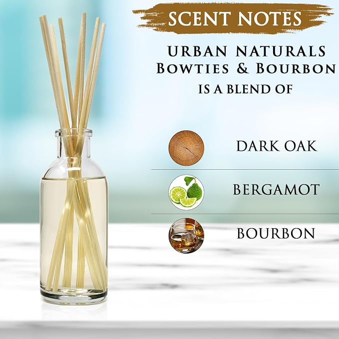 Urban Naturals Bowties & Bourbon Reed Diffuser Gift Set | Dark Oak, Bergamot & Bourbon | Made in the USA
