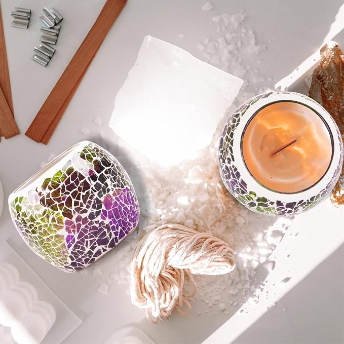 Rancco Glass Votive Candle Holder for Tealight, Romantic Mosaic Cracked Candle Holder, Candle Lamp Aromatherapy Candlescape Bowl for Valentine's Thanksgiving, Christmas Table Centerpiece, Party Decor