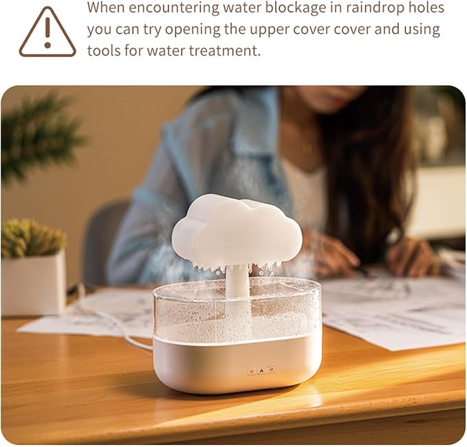 Raining Cloud Humidifier,Water Drip Essential Oil Diffuser,7 Colors Led Lights Humidifier Simulate Natural Rain Suitable for Various Occasions in Daily Life 200ML,White